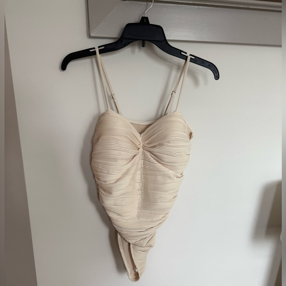 Chic Cream Ruched Bodysuit